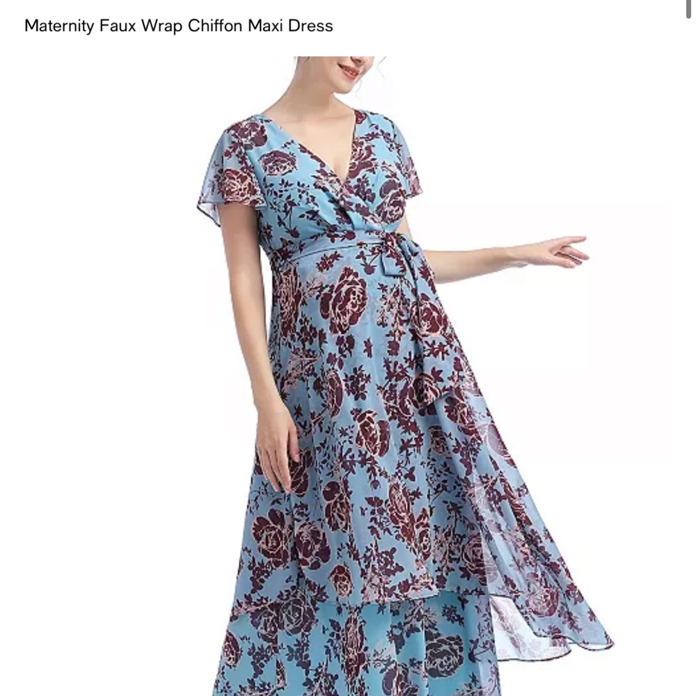 Kimi and Kai Blue Wrap Maxi Dress with Flutter Sleeves